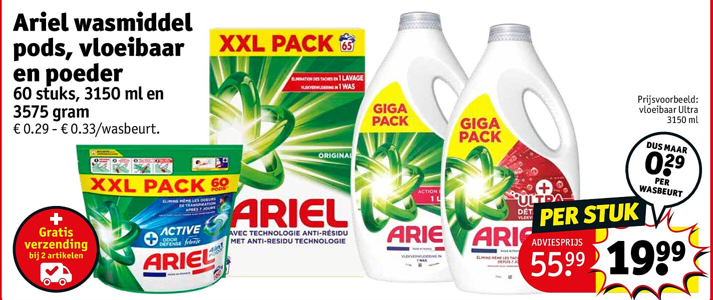 Ariel wasmiddel pods, vloeibaar en poeder