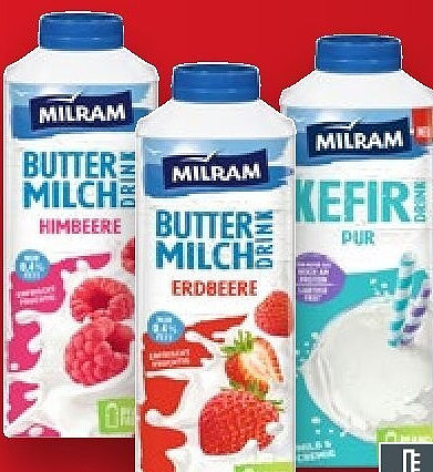 Milram Buttermilch-Drink oder Kefir pur, Buttermilch-Drink Erdbeere oder Himbeere, 750 g