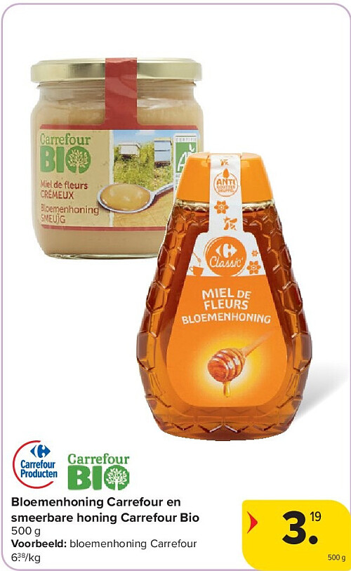Bloemenhoning Carrefour en smeerbare honing Carrefour Bio
