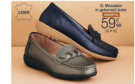 G. Mocassin in gekorreld leder