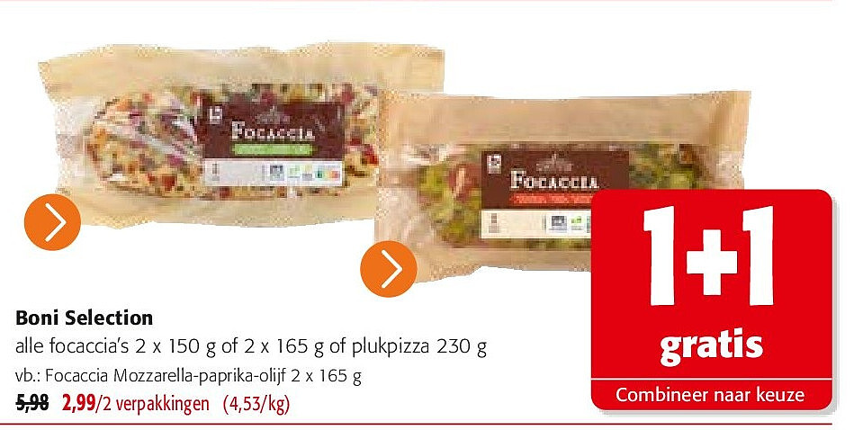 Boni Selection Focaccia Mozzarella-paprika-olijf 2 x 165 g
