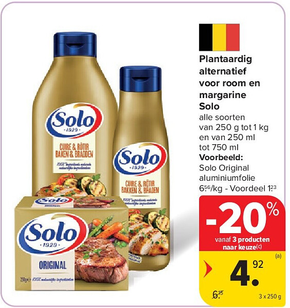 Plantaardig alternatief voor room en margarine Solo