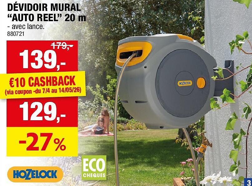 DÉVIDOIR MURAL “AUTO REEL” 20 m