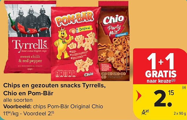 Chips en gezouten snacks Tyrrells, Chio en Pom-Bär