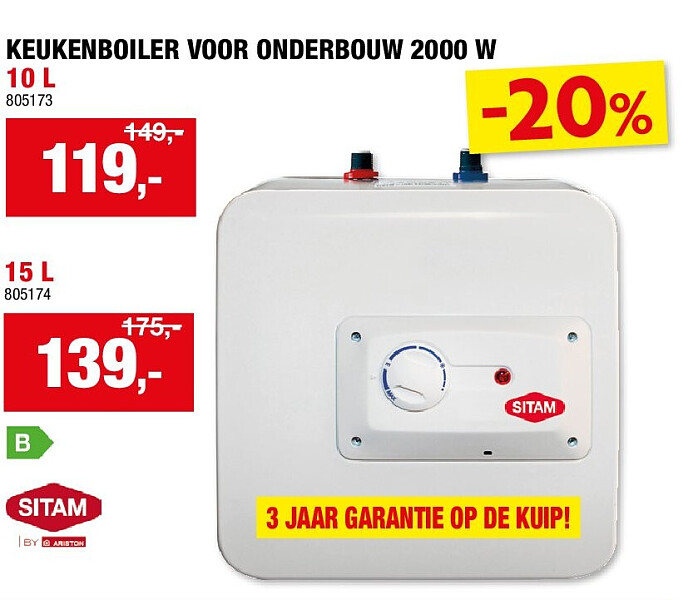 KEUKENBOILER VOOR ONDERBOUW 2000 W 10 L