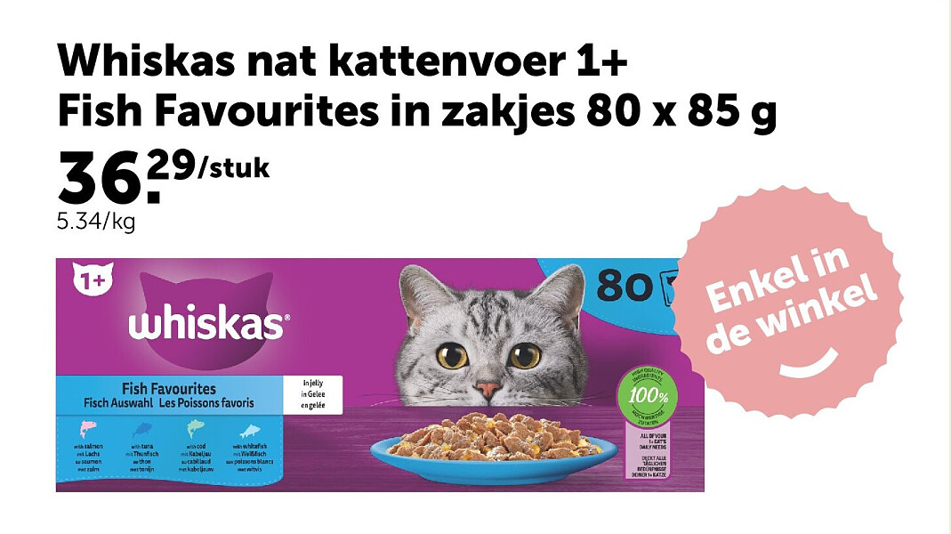 Whiskas nat kattenvoer 1+ Fish Favourites in zakjes 80 x 85 g