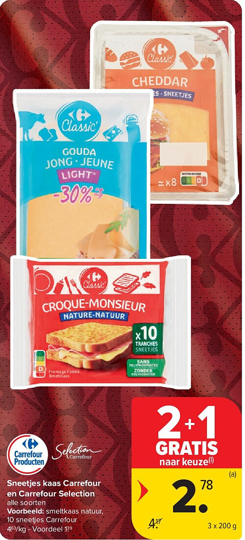 Sneetjes kaas Carrefour en Carrefour Selection