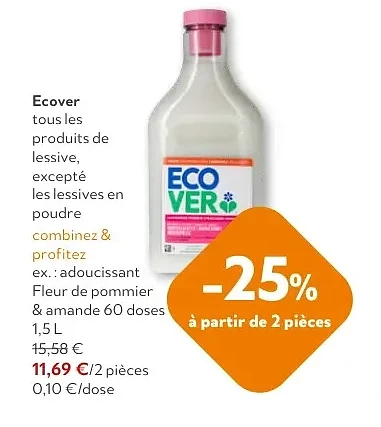 Ecover adoucissant Fleur de pommier & amande 60 doses 1,5 L