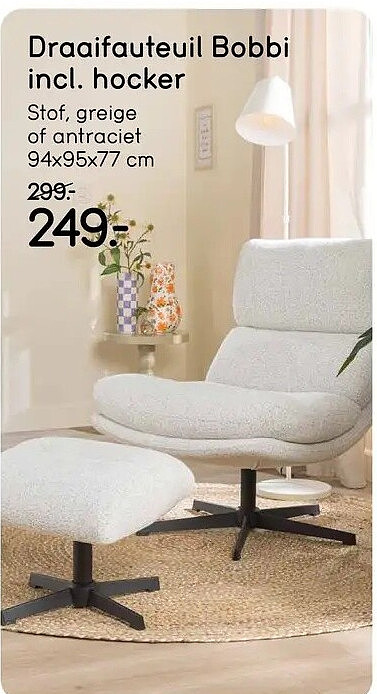 Draaifauteuil Bobbi incl. hocker