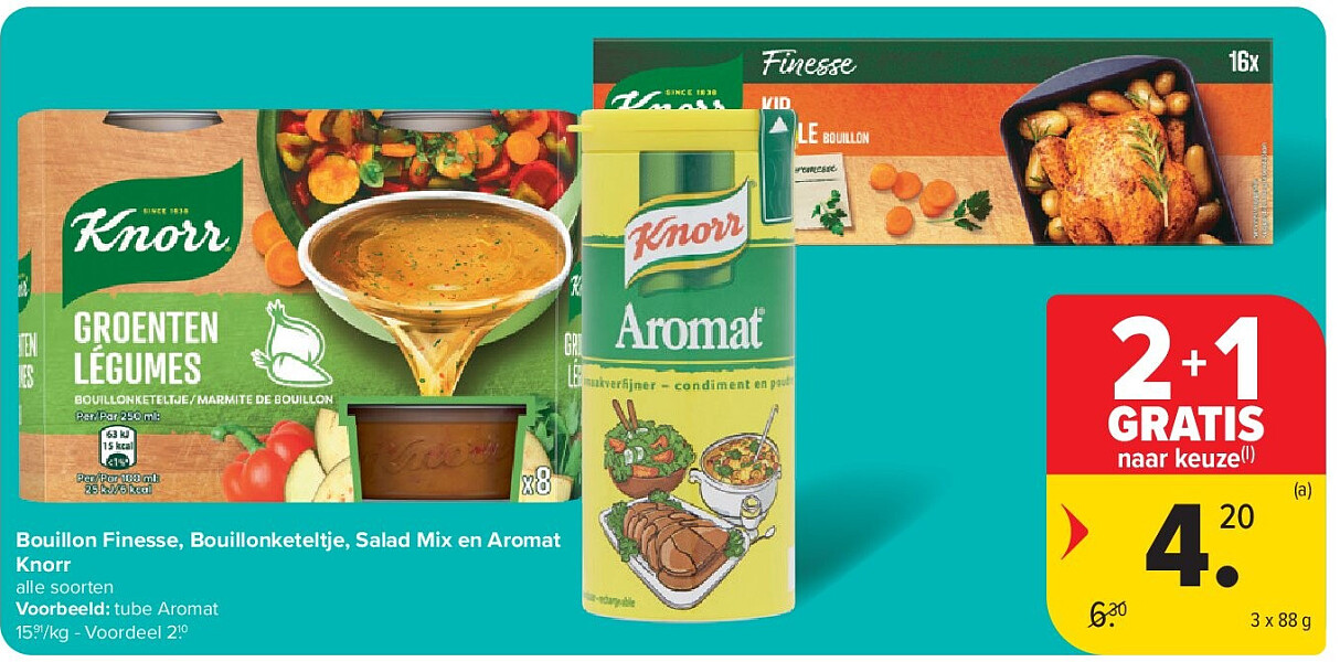 Bouillon Finesse, Bouillonketeltje, Salad Mix en Aromat Knorr