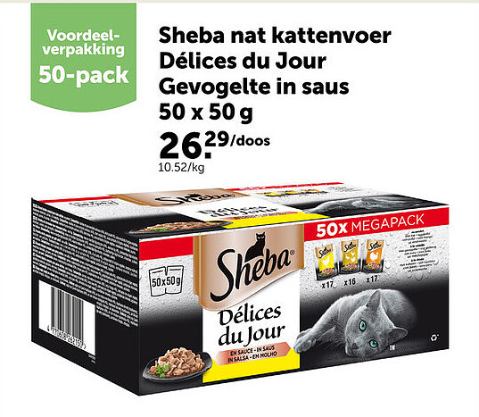Sheba nat kattenvoer Délices du Jour Gevogelte in saus 50 x 50 g