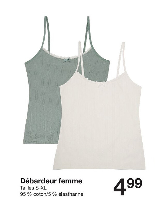 Débardeur femme Tailles S-XL 95 % coton/5 % élasthanne