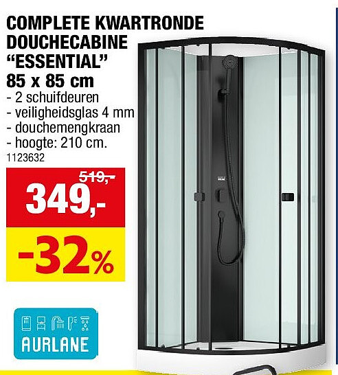 COMPLETE KWARTRONDE DOUCHECABINE “ESSENTIAL” 85 x 85 cm