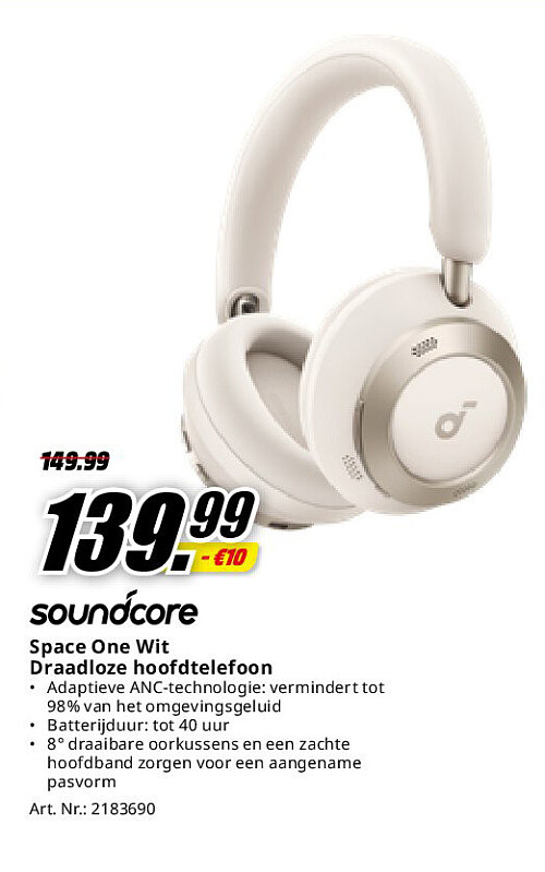Soundcore Space One Wit Draadloze hoofdtelefoon