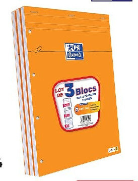 Lot de 3 blocs note A4 Oxford