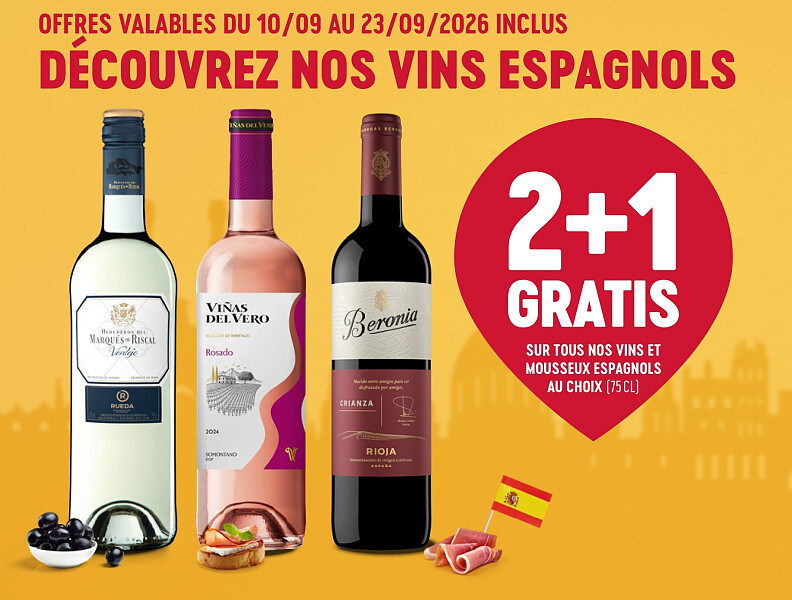 SUR TOUS NOS VINS ET MOUSSEUX ESPAGNOLS AU CHOIX