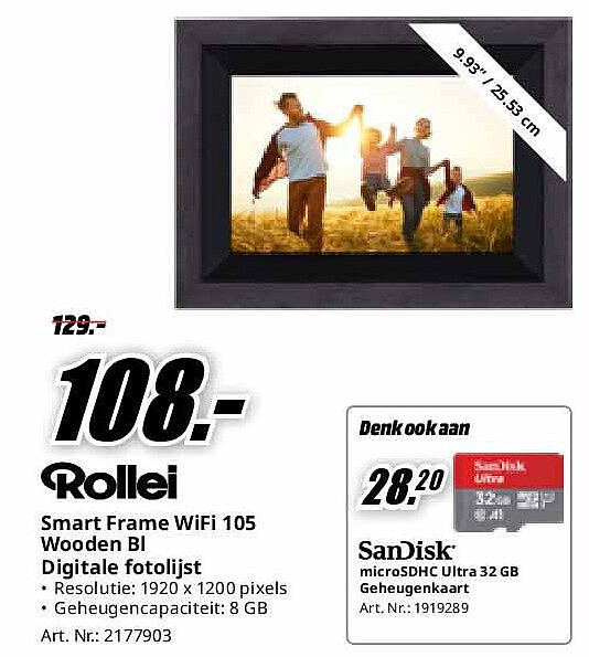 Rollei Smart Frame WiFi 105 Wooden Bl Digitale fotolijst
