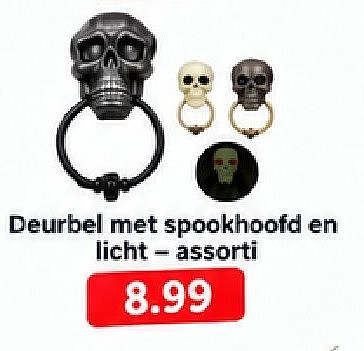 Deurbel met spookhoofd en licht-assorti