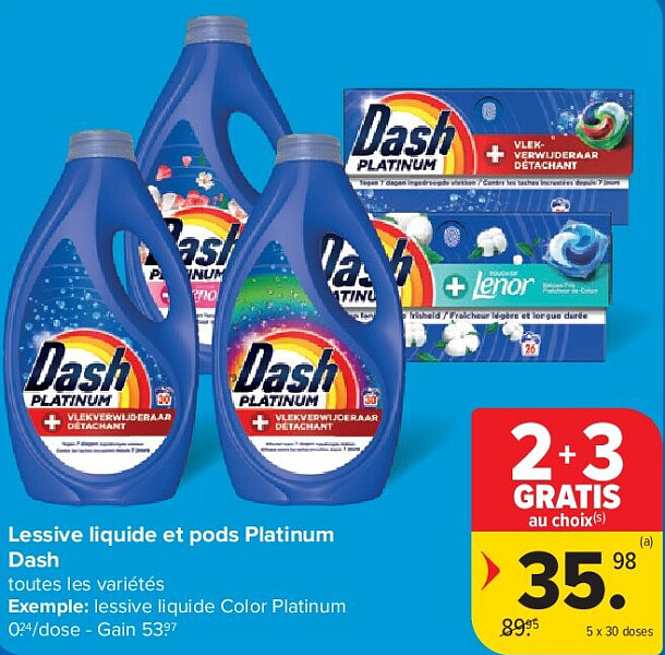 Lessive liquide et pods Platinum Dash 5 x 30 doses