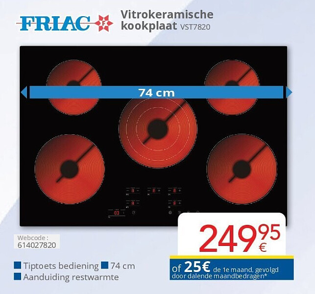 Friac Vitrokeramische kookplaat VST7820