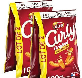Chips Curly cacahuètes Vico, lot de 2 x 100 g