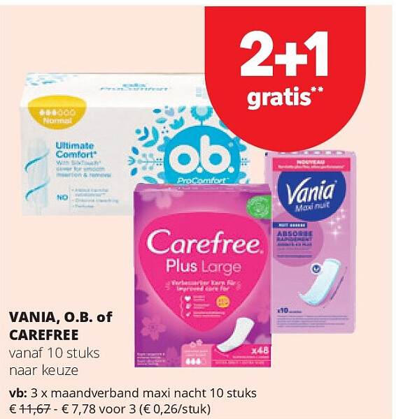 VANIA, O.B. of CAREFREE maandverband maxi nacht 10 stuks