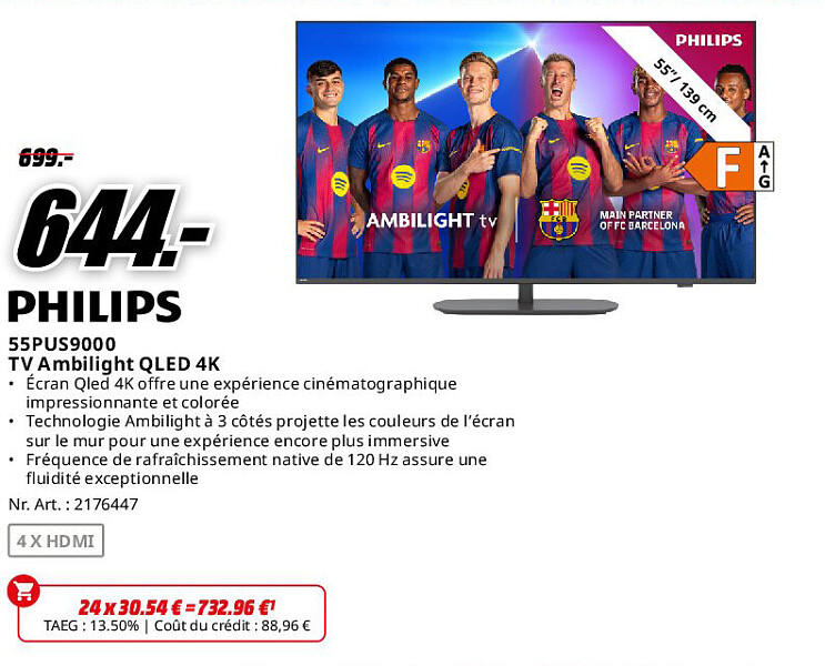 Philips 55PUS9000 TV Ambilight QLED 4K