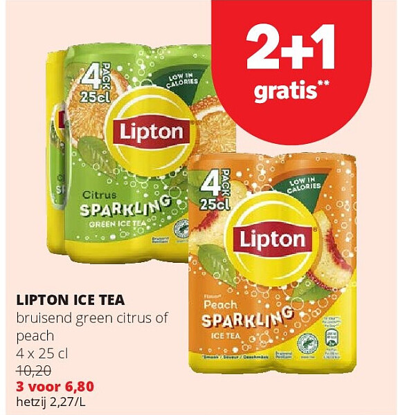 LIPTON ICE TEA bruisend green citrus of peach 4 x 25 cl