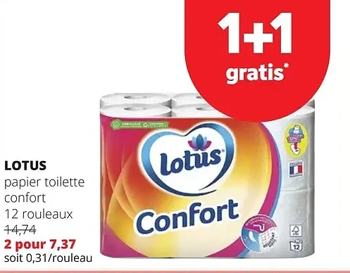 LOTUS papier toilette confort 12 rouleaux