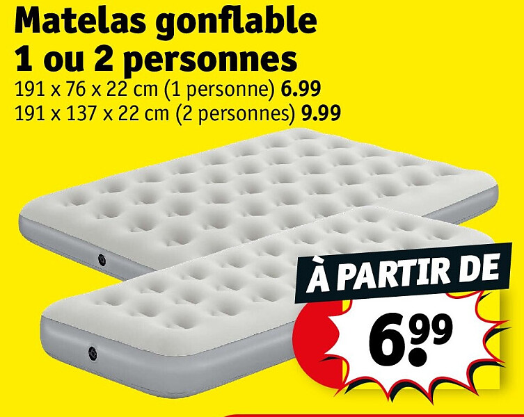 Matelas gonflable 1 ou 2 personnes 191 x 76 x 22 cm