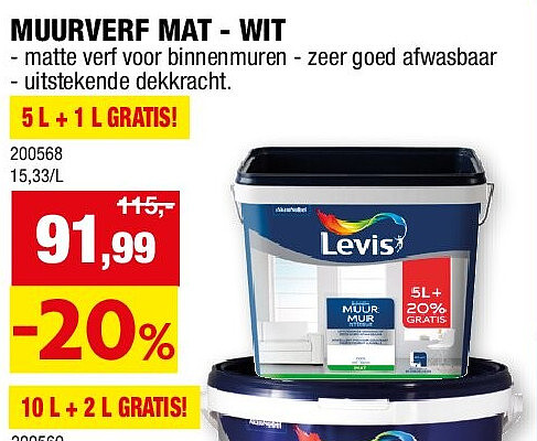 MUURVERF MAT - WIT 5 L + 1 L GRATIS!