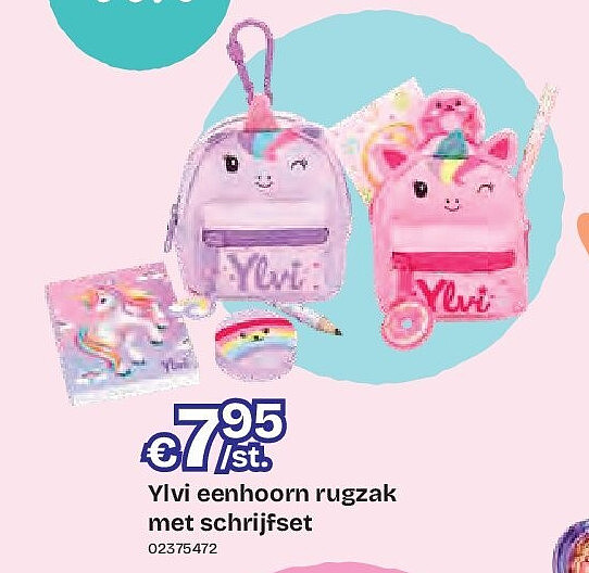 Ylvi eenhoorn rugzak met schrijfset