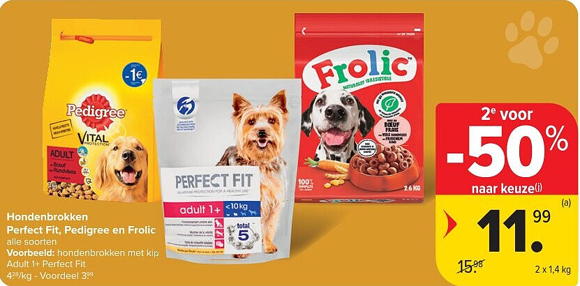 Hondenbrokken Perfect Fit, Pedigree en Frolic