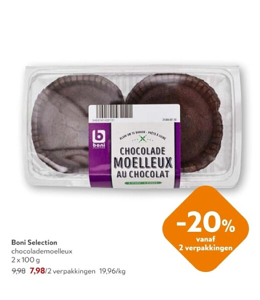 Boni Selection chocolademoelleux 2x100 g