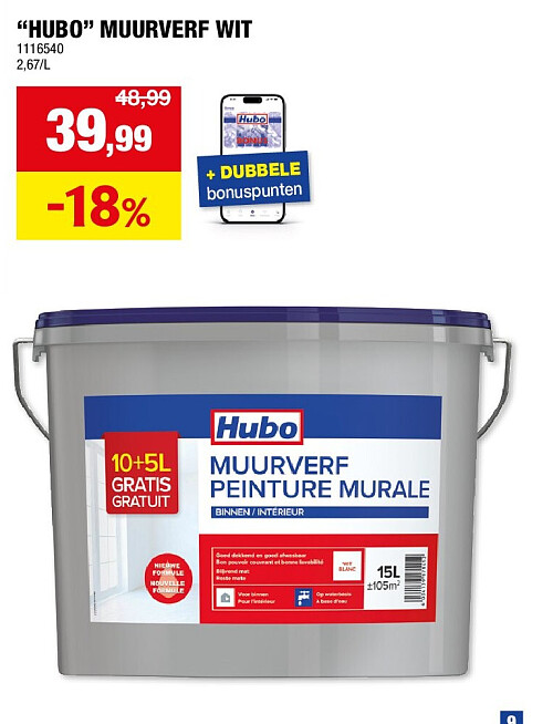 “HUBO” MUURVERF WIT