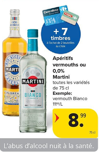 Apéritifs vermouths ou 0,0% Martini 75 cl