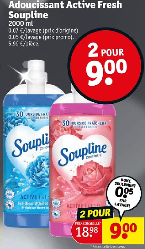 Adoucissant Active Fresh Soupline 2000 ml 2 POUR