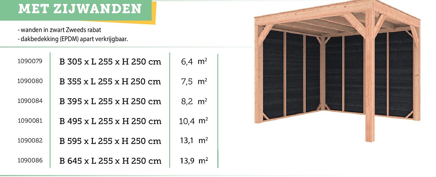 Outdoor Life Products Douglas houten overkapping 355x255x250 cm zwart