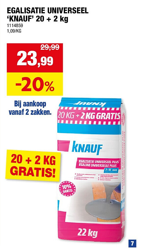 EGALISATIE UNIVERSEEL ‘KNAUF’ 20 + 2 kg
