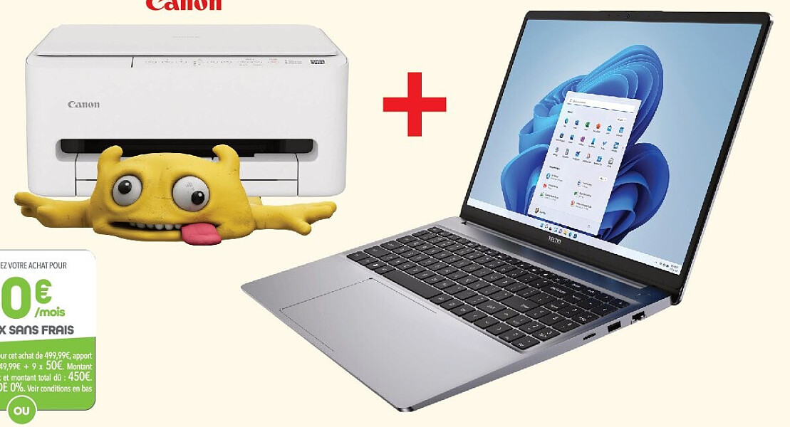 Ordinateur portable Megabook Tecno K15SDA 15,6" + imprimante multifonction Canon Pixma TS4150I