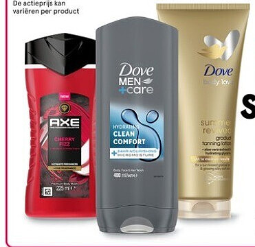 Axe, Dove en Vaseline bad, douche, hand en body