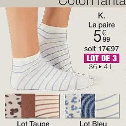 Lot de 3 paires de socquettes coton fantaisie