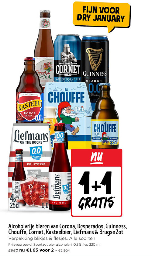 Alcoholvrije bieren van Corona, Desperados, Guinness, Chouffe, Cornet, Kasteelbier, Liefmans & Brugse Zot