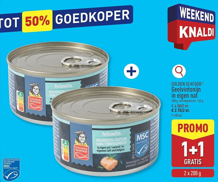 Geelvintonijn in eigen nat
