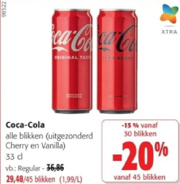 Coca-Cola alle blikken (uitgezonderd Cherry en Vanilla) 33cl