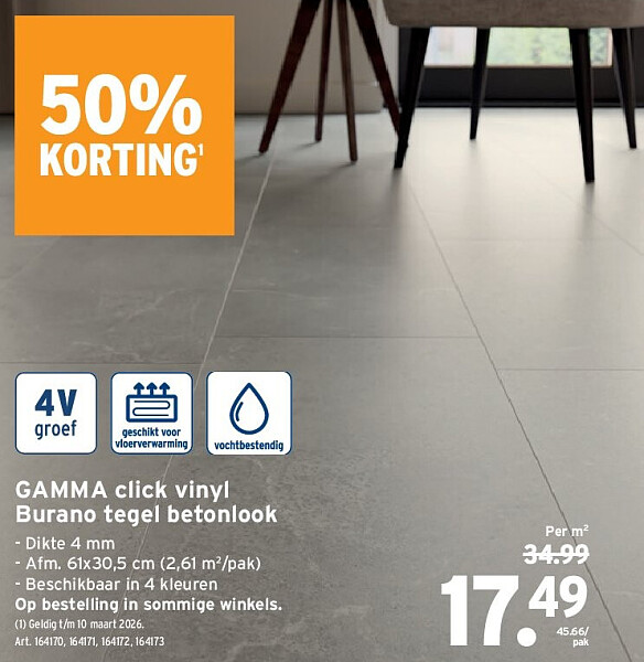 GAMMA click vinyl Burano tegel betonlook