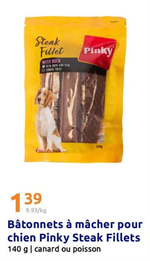 Bâtonnets à mâcher pour chien Pinky Steak Fillets