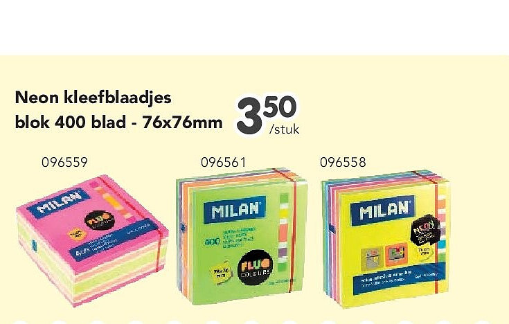 Neon kleefblaadjes blok 400 blad - 76x76mm