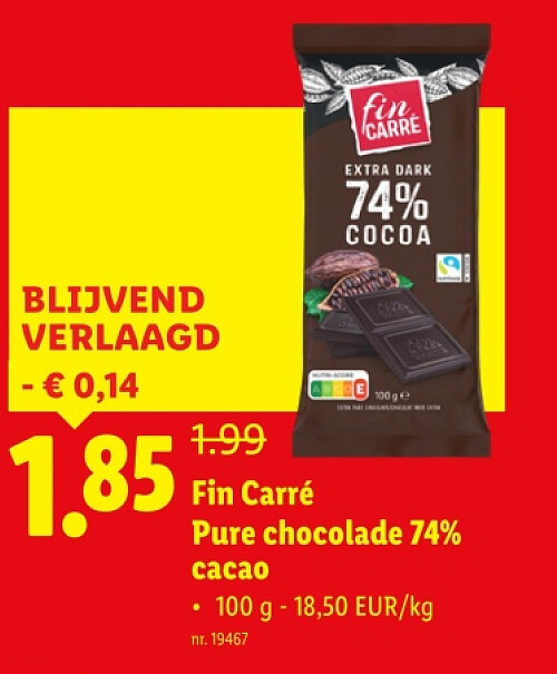 Pure chocolade 74% cacao
