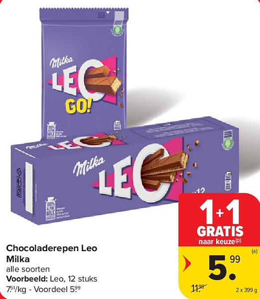 Chocoladerepen Leo Milka